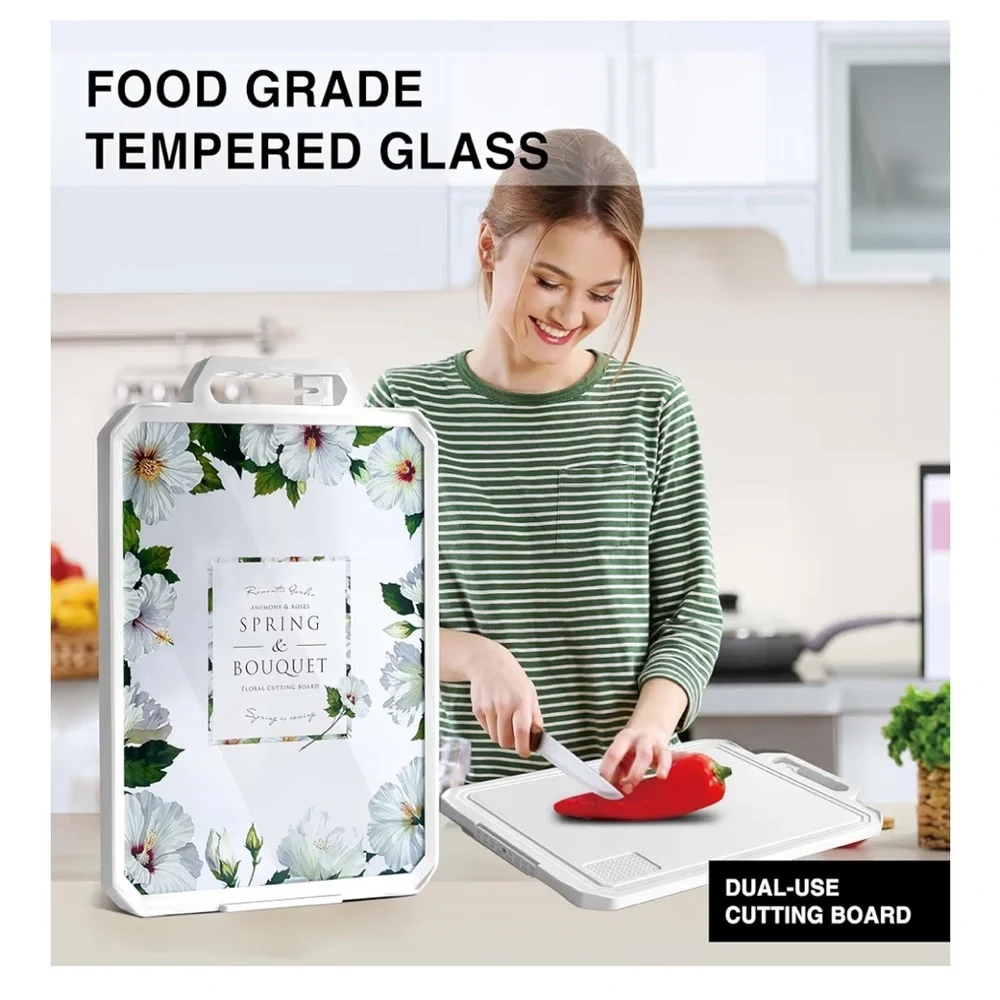 2-in-1Tempered Glass Cutting Board for Kitchen Standable Tempered Glass 054